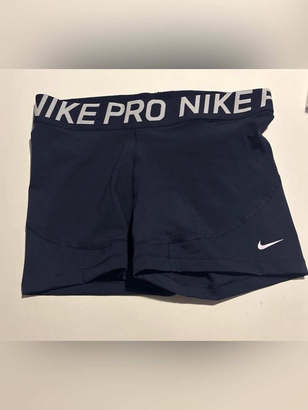 Nike Pro Women’s Navy Athletic Bike Shorts with White Logo Dri-Fit XL